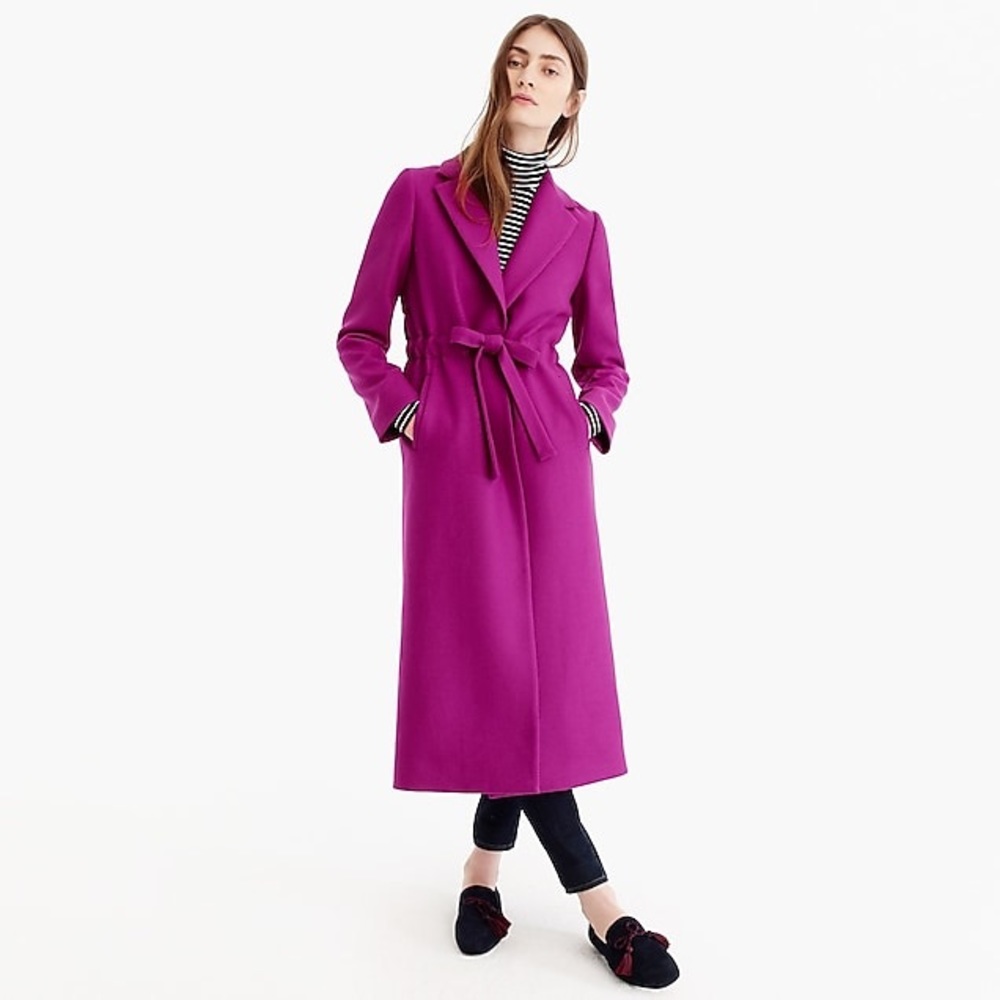 J Crew Petite Tie-Waist coat in double-serge wool